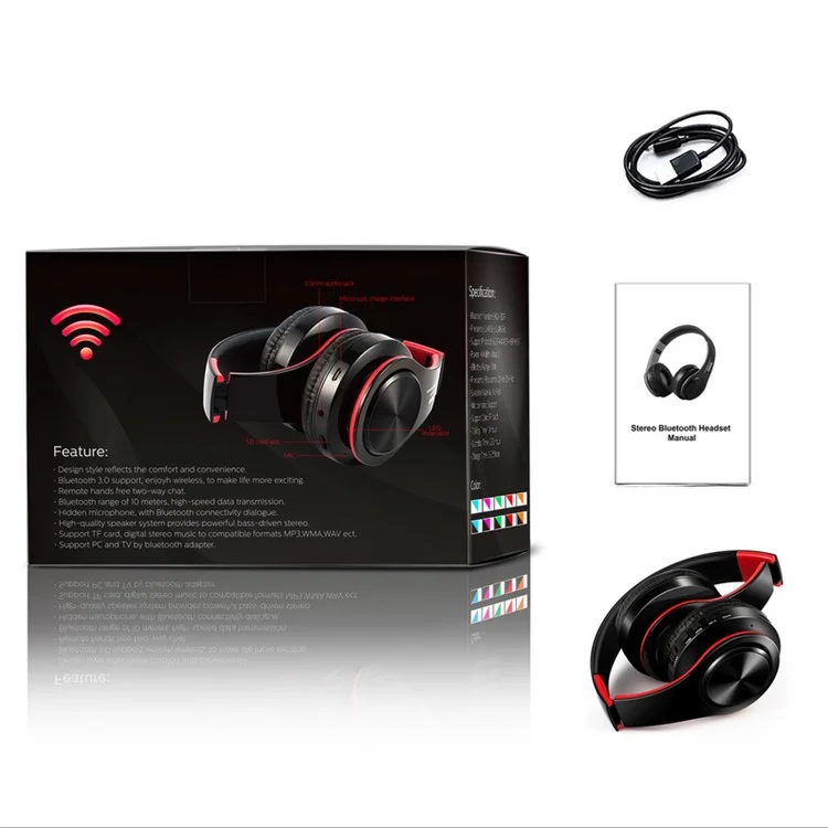 HIFI Estéreo Dobrável Portátil Confortável Bluetooth Wireless Headset - Preto / Vermelho