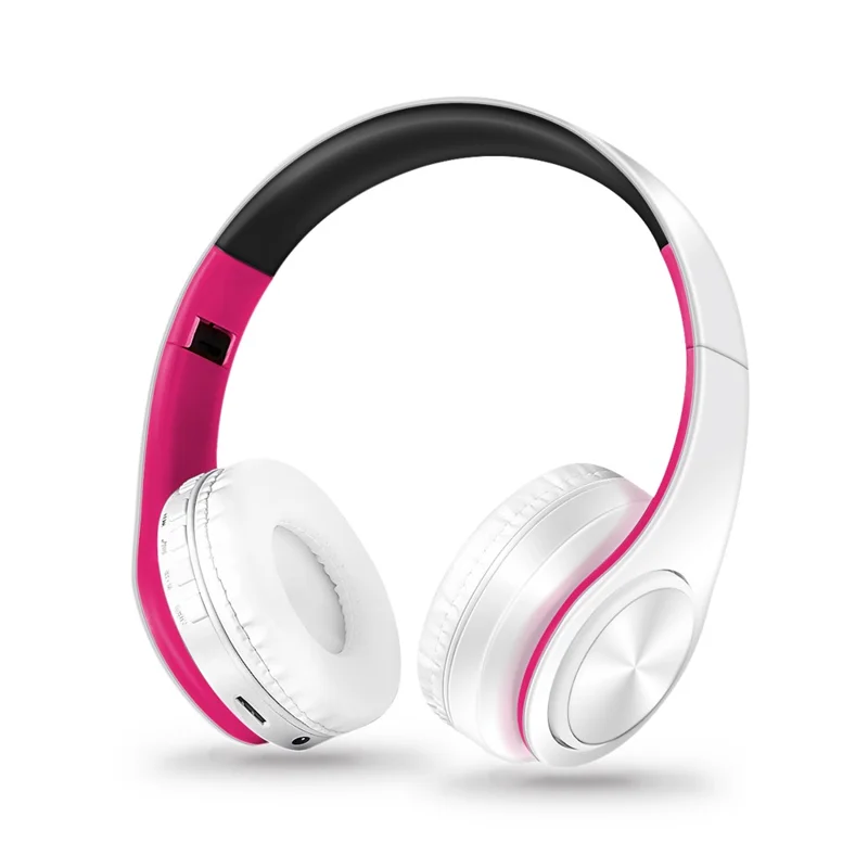 Foldable HIFI Stereo Portable Comfortable Bluetooth-compatible Wireless Stereo Headset with SD Card Slot - White / Rose