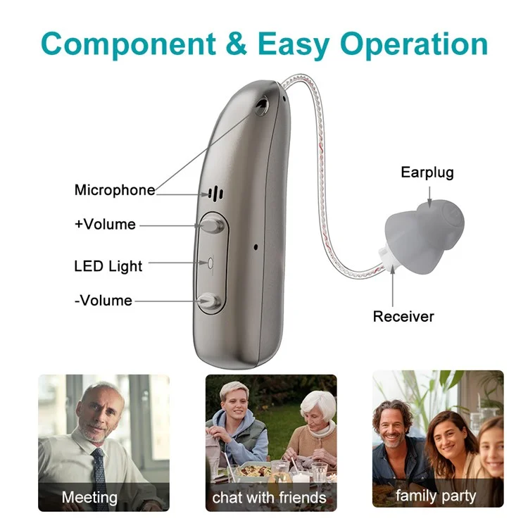 R03L1 Apparecchio acustico digitale RIC con riduzione del rumore, amplificatore audio Bluetooth per anziani sordi (orecchio singolo) - Orecchio sinistro