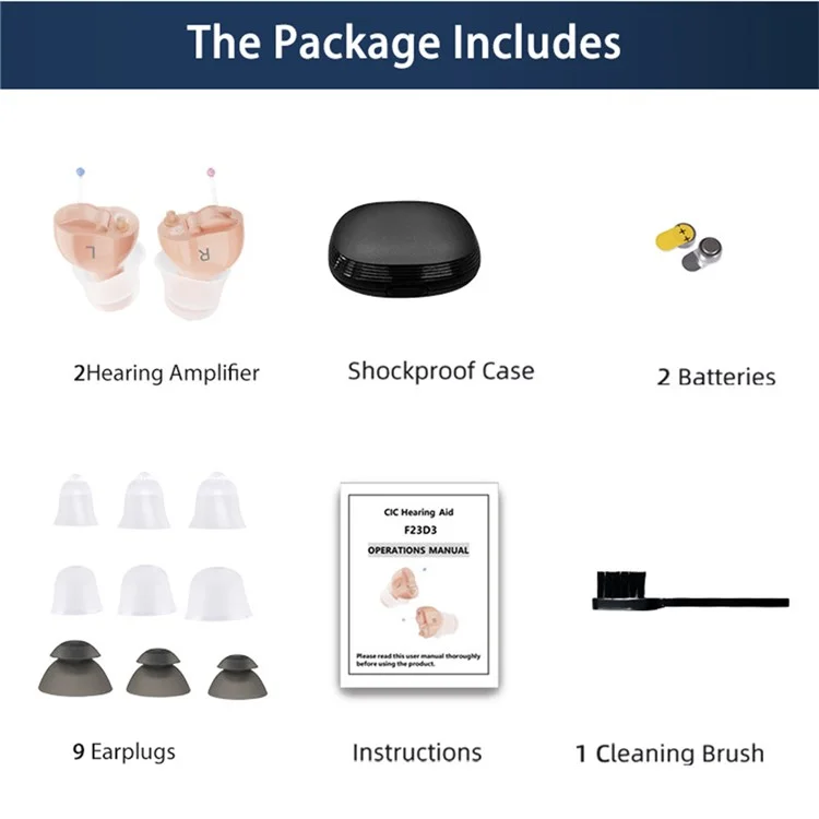 F23D3 1 Pair Invisible CIC Hearing Amplifier 16 Channels Noise Reduction Wireless Hearing Aid for Elderly Deaf