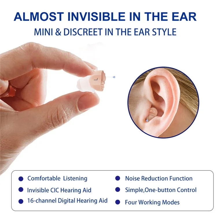 F23D3 Invisible CIC Hearing Amplifier 16 Channels Noise Reduction Wireless Hearing Aid for Elderly Deaf, Single Ear - Left Ear
