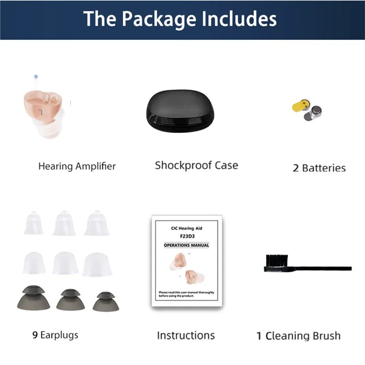 F23D3 Invisible CIC Hearing Amplifier 16 Channels Noise Reduction Wireless Hearing Aid for Elderly Deaf, Single Ear - Left Ear