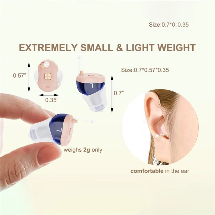 F20D1 Single Ear Invisible In-Ear Digital Hearing Aid 16-Channel Elderly Noise Reduction Hearing Amplifier - Red+Right Ear