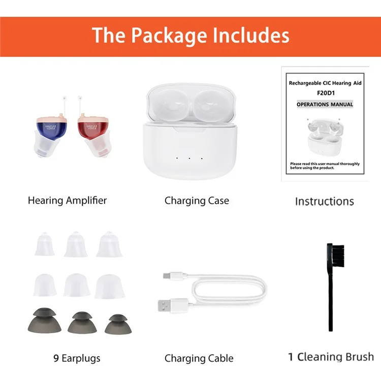 F20D1 Single Ear Invisible In-Ear Digital Hearing Aid 16-Channel Elderly Noise Reduction Hearing Amplifier - Red+Right Ear