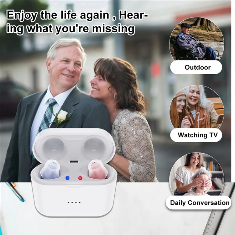 F50D2 Invisible In-Ear Digital Hearing Aid Elderly Noise Reduction Hearing Amplifier (Single Ear) - Red / Right Ear