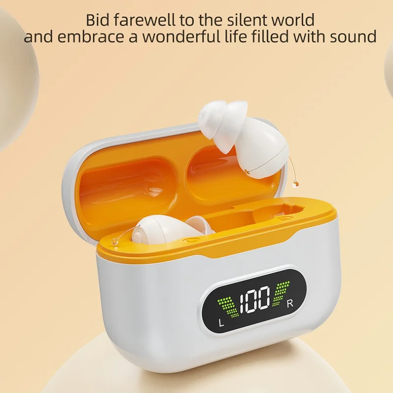 GM-955T Aparelhos Auditivos CIC 16 Canais com Redução Digital de Ruído Amplificador de Som de Voz para Idosos com Estojo de Carregamento - Branco