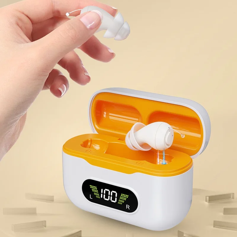 GM-955T Aparelhos Auditivos CIC 16 Canais com Redução Digital de Ruído Amplificador de Som de Voz para Idosos com Estojo de Carregamento - Branco
