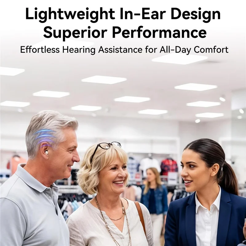 GM-955 Aparelho Auditivo Intra-Auricular Invisível de Alta Potência com Redução Inteligente de Ruído e Amplificador de Voz com Estojo de Carregamento para Idosos - Bege
