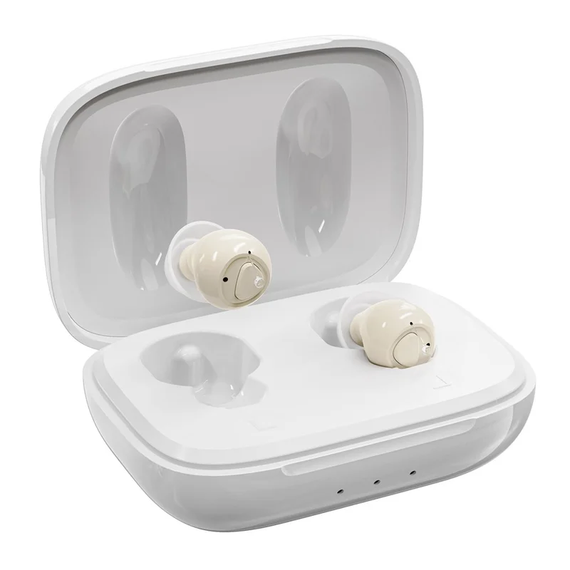 GM-955 Aparelho Auditivo Intra-Auricular Invisível de Alta Potência com Redução Inteligente de Ruído e Amplificador de Voz com Estojo de Carregamento para Idosos - Bege