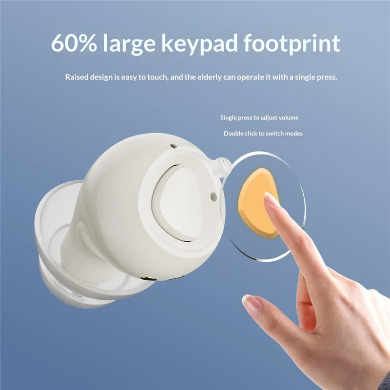 GM-955 Aparelho Auditivo Intra-Auricular Invisível de Alta Potência com Redução Inteligente de Ruído e Amplificador de Voz com Estojo de Carregamento para Idosos - Bege