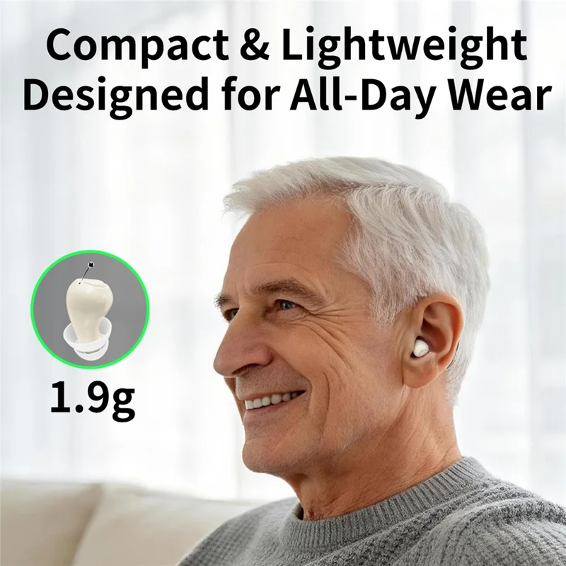 GM-955 Aparelho Auditivo Intra-Auricular Invisível de Alta Potência com Redução Inteligente de Ruído e Amplificador de Voz com Estojo de Carregamento para Idosos - Bege