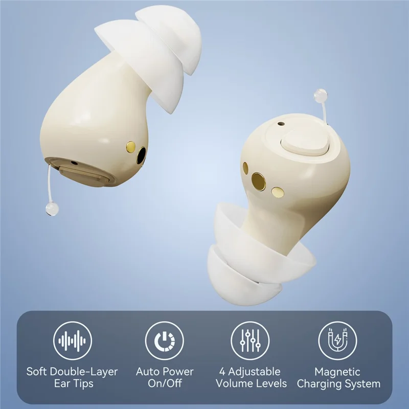 GM-955 Aparelho Auditivo Intra-Auricular Invisível de Alta Potência com Redução Inteligente de Ruído e Amplificador de Voz com Estojo de Carregamento para Idosos - Bege