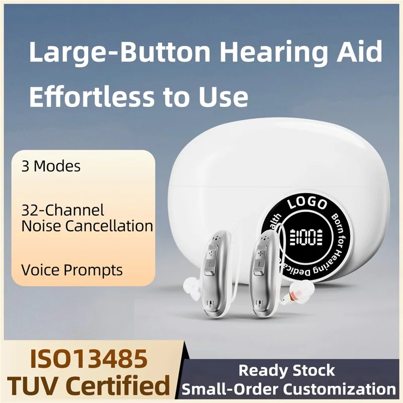 GM-321T 32-Channel Hearing Aid with Digital Display Charging Case RIC Design Noise Cancelling Voice Sound Amplifier for Elderly -White