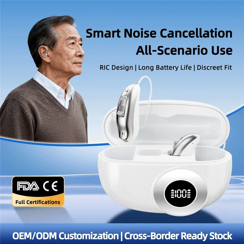 GM-321T 32-Channel Hearing Aid with Digital Display Charging Case RIC Design Noise Cancelling Voice Sound Amplifier for Elderly -White