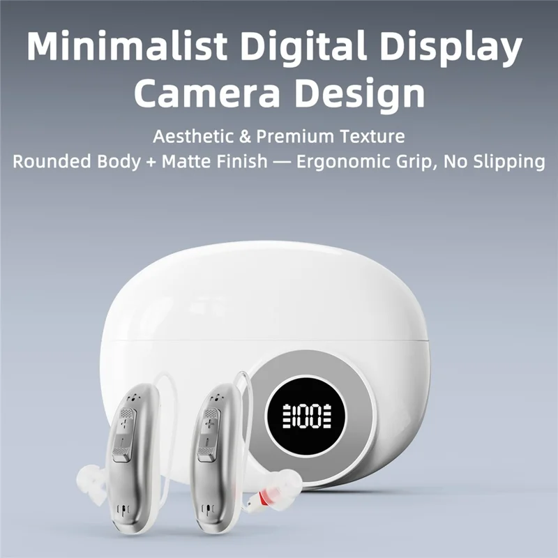 GM-321T 32-Channel Hearing Aid with Digital Display Charging Case RIC Design Noise Cancelling Voice Sound Amplifier for Elderly -White