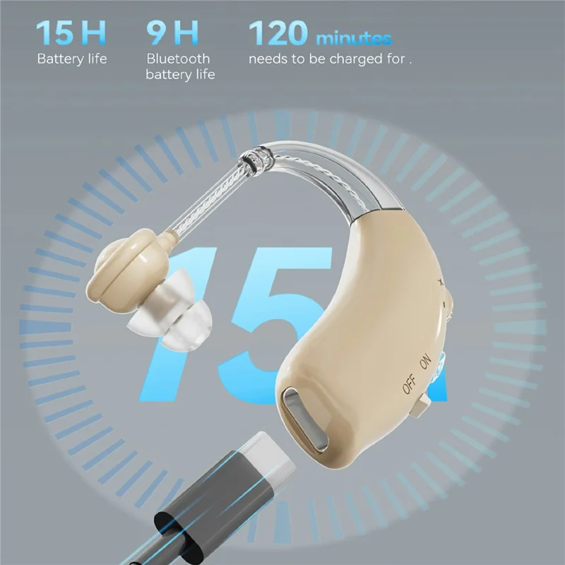 GM-350BT Hearing Aid Behind-the-Ear Rechargeable Bluetooth-compatible Elderly Voice Sound Amplifier for Left Right Ear - Beige