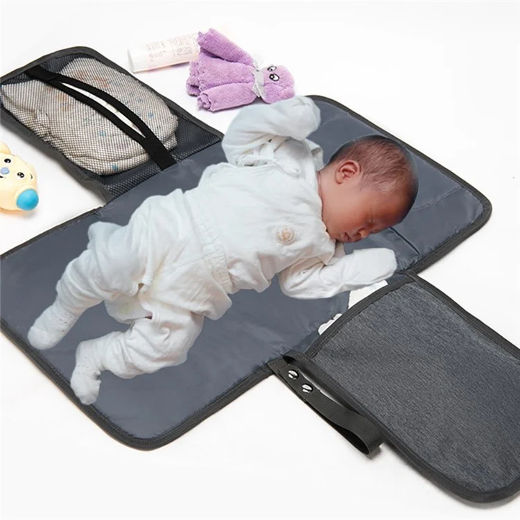 ZS0123 Tappetino pieghevole e portatile per il cambio del pannolino, per esterni, con tasche per il toddler e il neonato - Grigio scuro