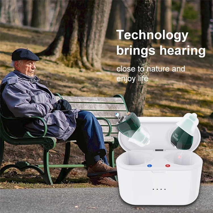 SR02 One Pair Magnetic Charging Hearing Aids Rechargeable Sound Amplifiers Hearing Aid Devices Headsets with Charging Case for Seniors, Adults