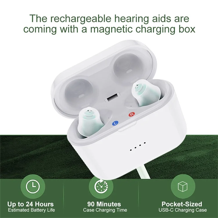 SR02 One Pair Magnetic Charging Hearing Aids Rechargeable Sound Amplifiers Hearing Aid Devices Headsets with Charging Case for Seniors, Adults