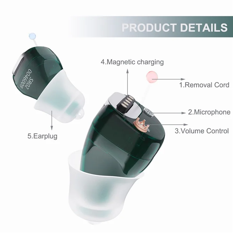 SR02 One Pair Magnetic Charging Hearing Aids Rechargeable Sound Amplifiers Hearing Aid Devices Headsets with Charging Case for Seniors, Adults