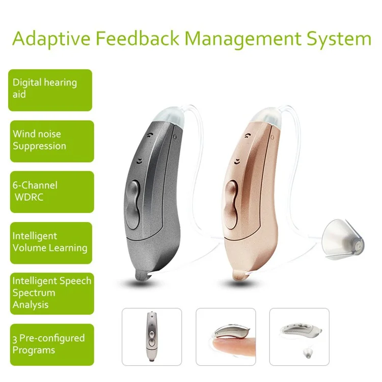 S601 Left Ear Elderly 6-Channel Sound Amplifier Digital Hearing Aid Headset for Elderly, Seniors, Adults - Graphite Grey