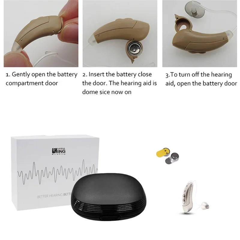 S601 Left Ear Elderly 6-Channel Sound Amplifier Digital Hearing Aid Headset for Elderly, Seniors, Adults - Pearl Grey