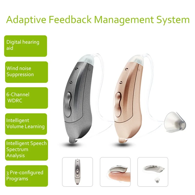S601 Left Ear Elderly 6-Channel Sound Amplifier Digital Hearing Aid Headset for Elderly, Seniors, Adults - Pearl Grey