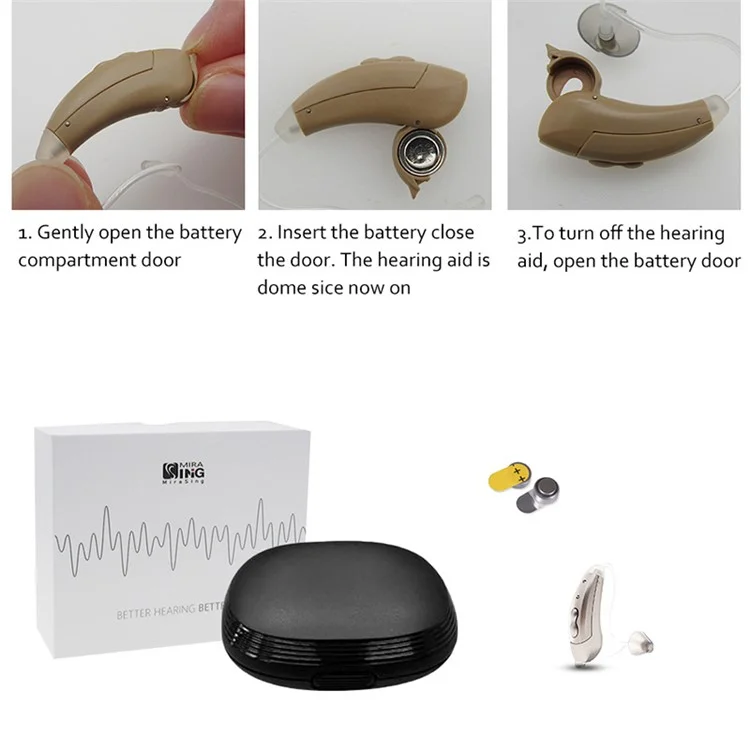 S601 Right Ear Digital Hearing Aid 6-Channel Sound Amplifier Hearing Aid Tool for Elderly, Seniors, Adults - Pearl Grey