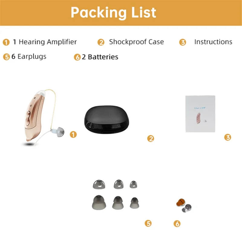 V885P Apparecchio acustico RIC per persone anziane/sorde Orecchio sinistro Anziani Sistema di adattamento automatico Amplificatore digitale del suono Auricolare - Grigio grafite 