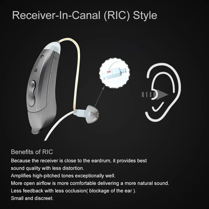 V885P Apparecchio acustico RIC per persone anziane/sorde Orecchio sinistro Anziani Sistema di adattamento automatico Amplificatore digitale del suono Auricolare - Grigio grafite 