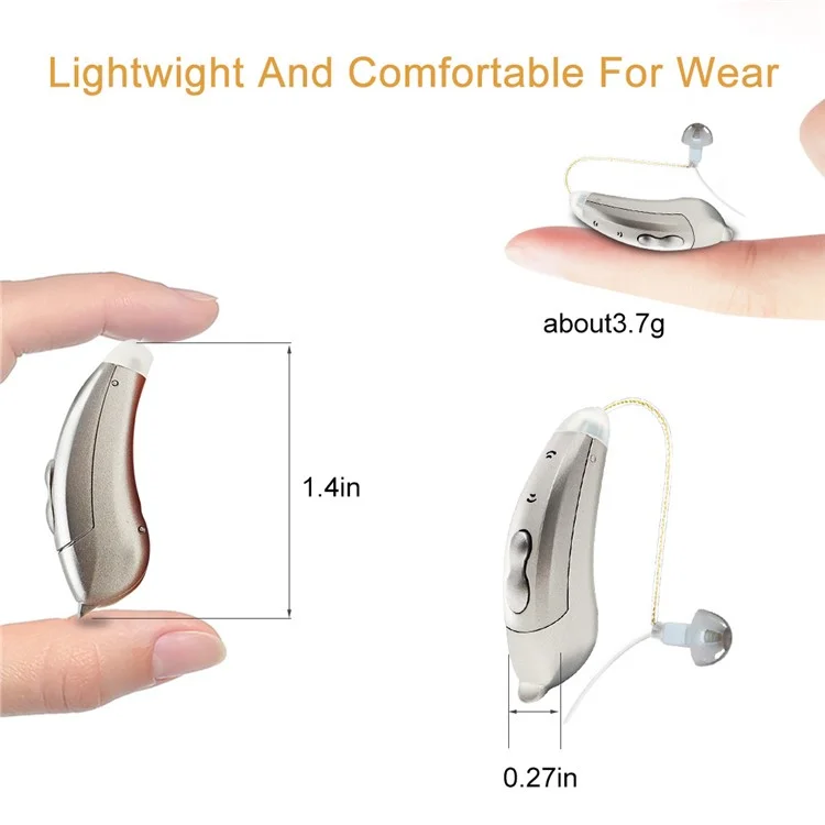V885P Left Ear Elderly / Deaf People Hearing Aid RIC Seniors Self-Adaptive Feedback System Digital Sound Amplifier Headset - Champagne
