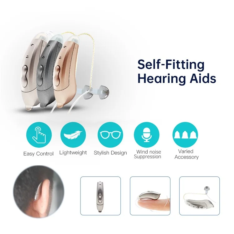 V885P Right Ear Ergonomics Design RIC 10-Channel Digital Hearing Aid Elderly Senior Sound Amplifier Hearing Aid Tool for Deaf People - Champagne