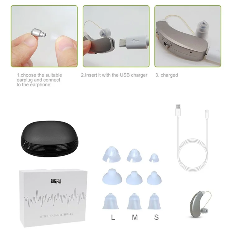 ST01 Left Ear Elderly People Sound Amplifier Deaf People Rechargeable Hearing Aid Ear-Back Type Headset Helping to Aid Hearing