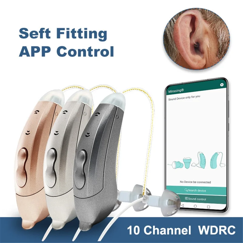 SF101 Left Ear Bluetooth-compatible Hearing Aid 10-Channel Sound Amplifier Digital RIC Sound Amplification Device with 6 Earplugs for Elderly / Deaf People - Graphite Grey