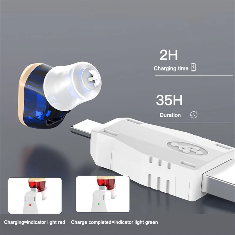 Hörgerät für Senioren und Erwachsene Wiederaufladbares Hörgerät Unsichtbares Hörgerät Schallverstärker - Rot