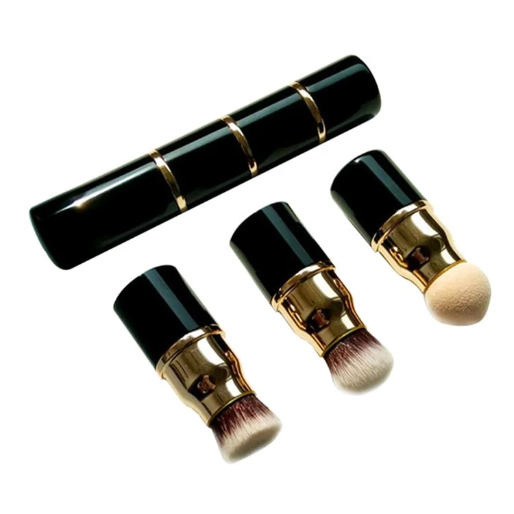 Brocha de maquillaje de 3 en 1 para base, polvos sueltos y huevo de esponja, herramienta portátil de maquillaje
