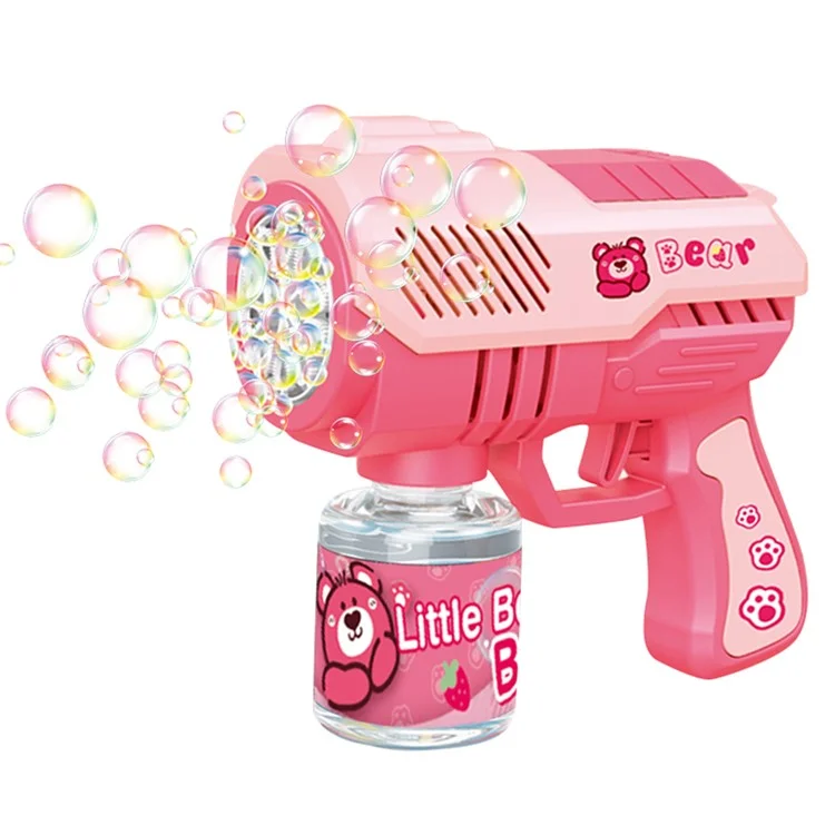 Máquina de Bolhas Elétrica de 10 Furos para Crianças, Pistola de Bolhas Automática com Luz - 9960 / Rosa