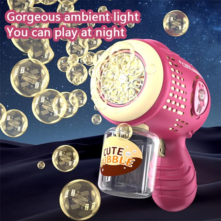 622 Cartoon Bear Pattern Electric Bubble Gun Kids Toy Soap Bubbles Generator with Light - Roxo Avermelhado
