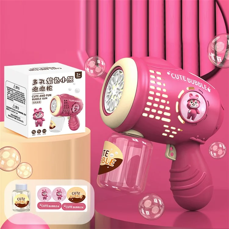 622 Cartoon Bear Pattern Electric Bubble Gun Kids Toy Soap Bubbles Generator with Light - Roxo Avermelhado