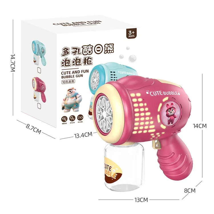 622 Cartoon Bear Pattern Electric Bubble Gun Kids Toy Soap Bubbles Generator with Light - Roxo Avermelhado