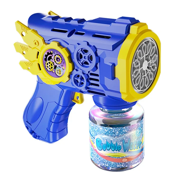 Máquina de pistola de burbujas con 1 botella de solución de recarga para niños, soplador de burbujas automático con luz LED, regalo para juegos al aire libre - Azul