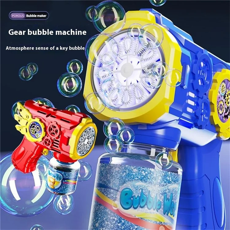 Máquina de pistola de burbujas con 1 botella de solución de recarga para niños, soplador de burbujas automático con luz LED, regalo para juegos al aire libre - Azul