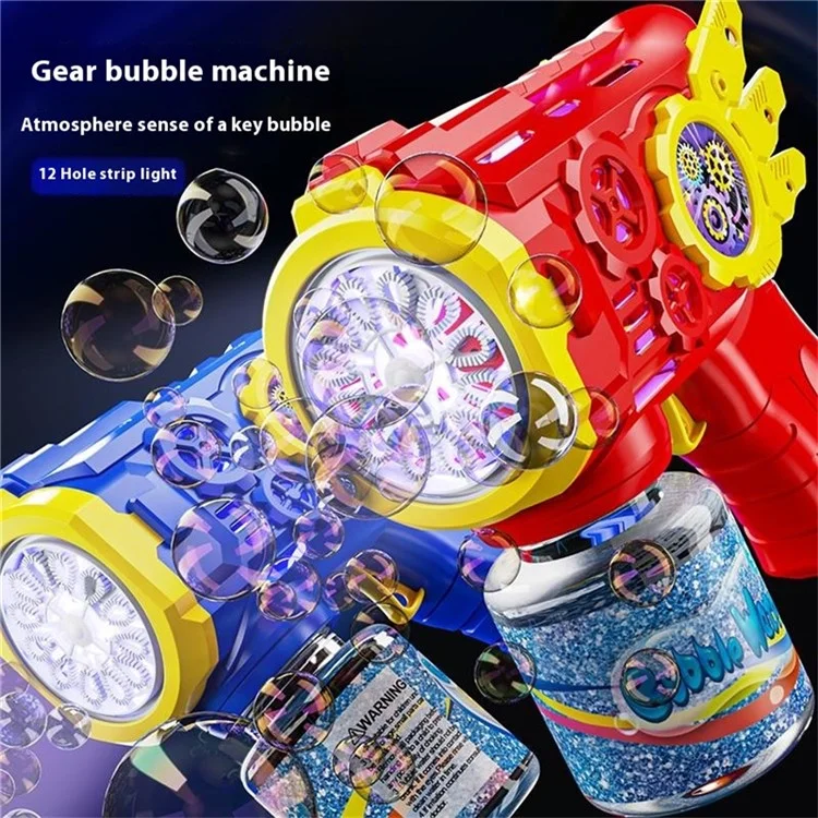 Máquina de pistola de burbujas con 1 botella de solución de recarga para niños, soplador de burbujas automático con luz LED, regalo para juegos al aire libre - Azul