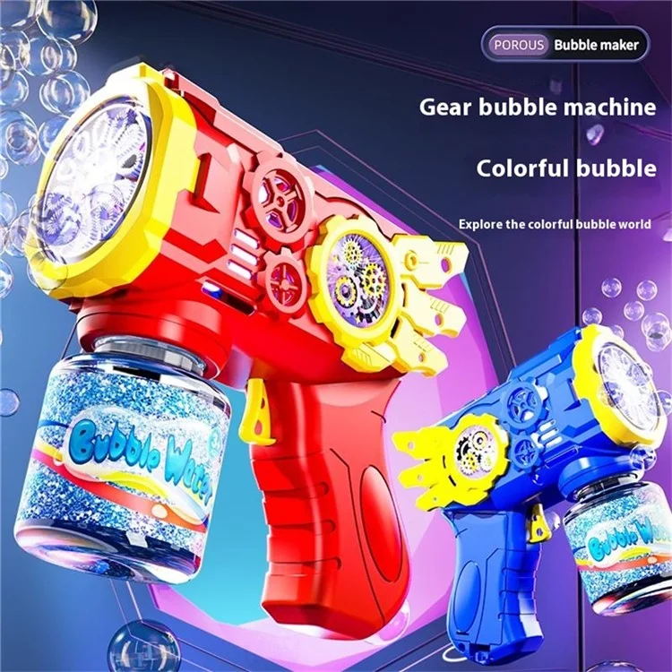 Máquina de pistola de burbujas con 1 botella de solución de recarga para niños, soplador de burbujas automático con luz LED, regalo para juegos al aire libre - Azul