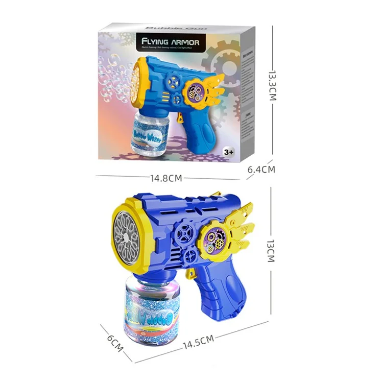 Máquina de pistola de burbujas con 1 botella de solución de recarga para niños, soplador de burbujas automático con luz LED, regalo para juegos al aire libre - Azul