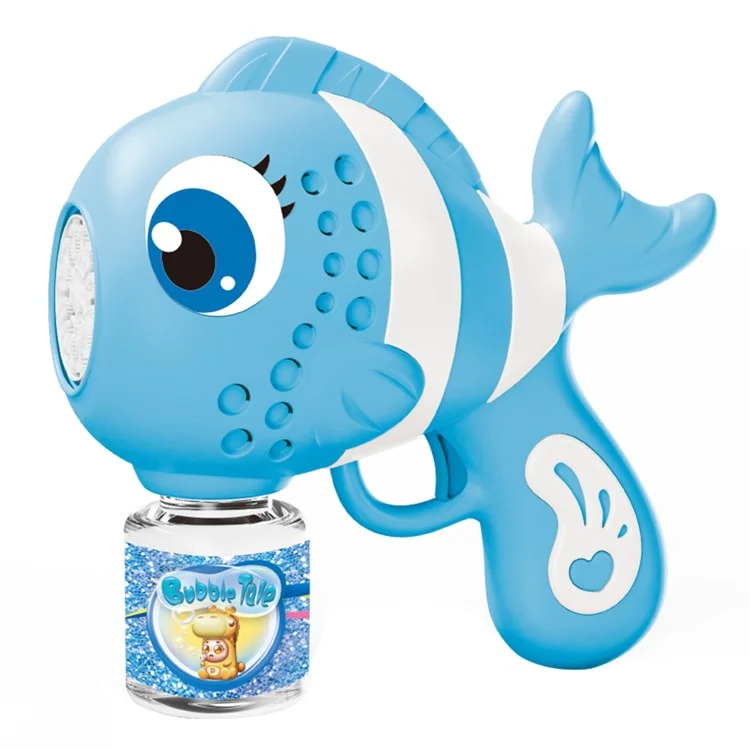 Máquina de bolhas em formato de peixe-palhaço elétrica com 1 frasco de solução de bolhas Soprador de bolhas automático para crianças - Azul