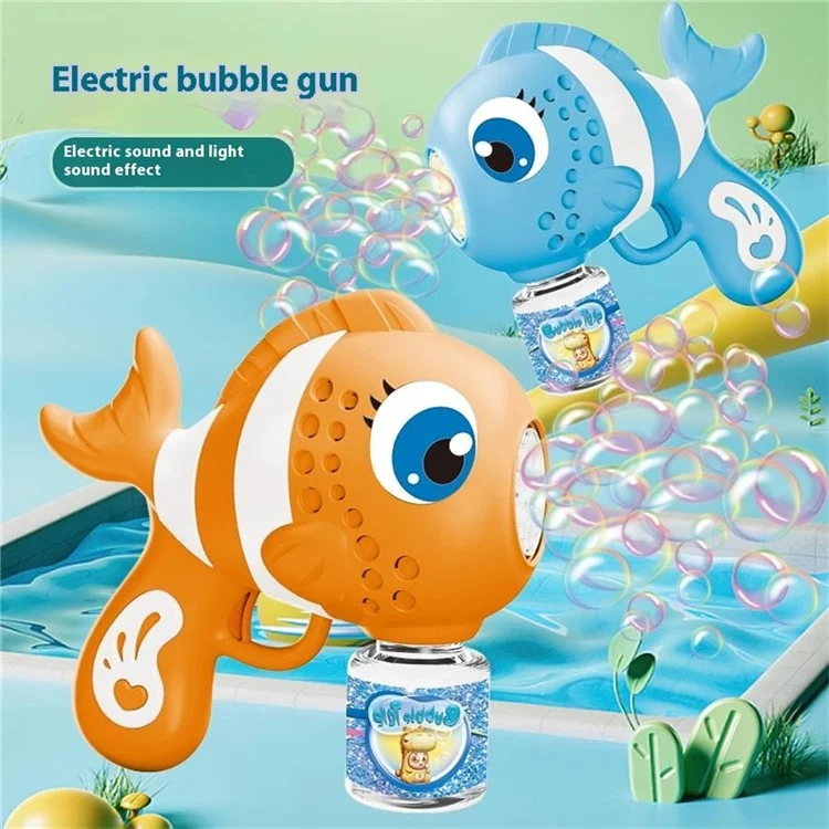 Máquina de bolhas em formato de peixe-palhaço elétrica com 1 frasco de solução de bolhas Soprador de bolhas automático para crianças - Azul