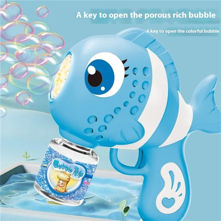 Máquina de bolhas em formato de peixe-palhaço elétrica com 1 frasco de solução de bolhas Soprador de bolhas automático para crianças - Azul