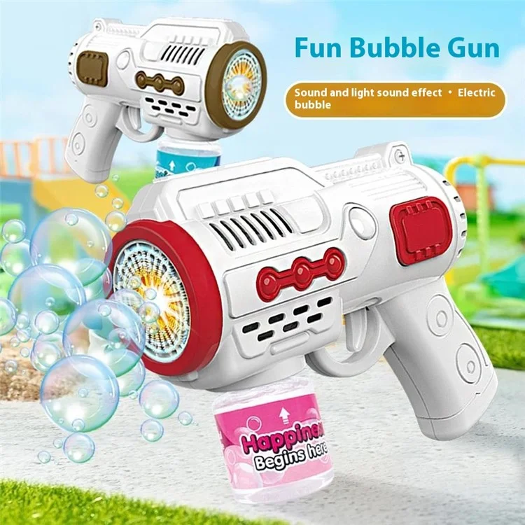 979-1 Máquina de Bolhas Automática 10 Furos Pistola de Bolhas Portátil Gerador de Bolhas para Crianças com Luz - Branco+Vermelho