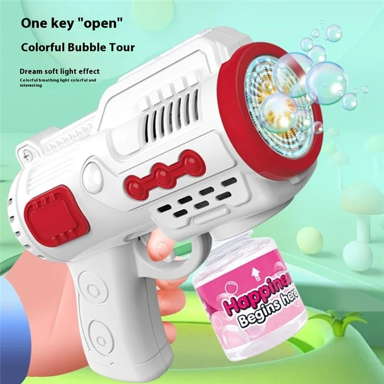 979-1 Máquina de Bolhas Automática 10 Furos Pistola de Bolhas Portátil Gerador de Bolhas para Crianças com Luz - Branco+Vermelho